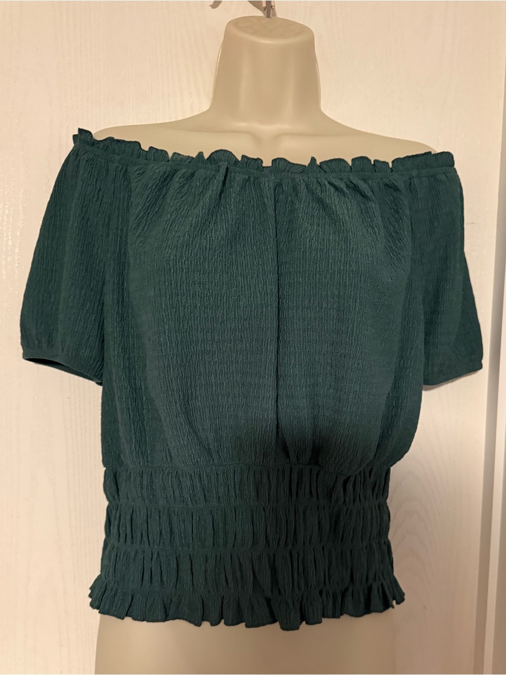 Off-Shoulder Short Sleeve Top in Deep Teal